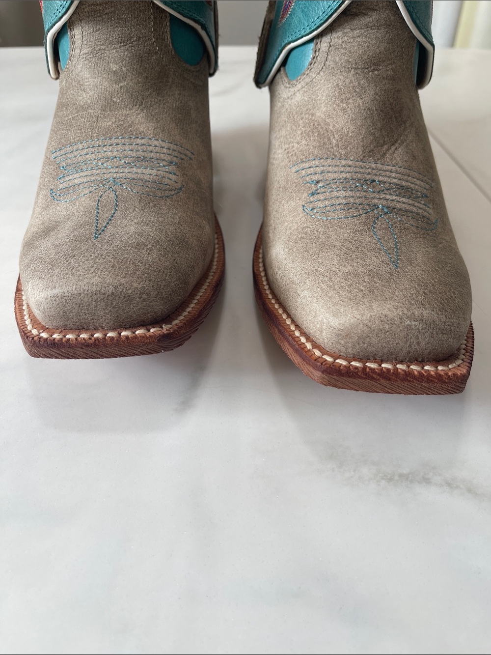 Twisted X Two-Tone Western Ankle Boots in Turquoise and Taupe - Picture 2 of 10
